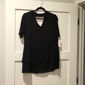 Black Layered Chiffon Tunic with Keyhole Neck